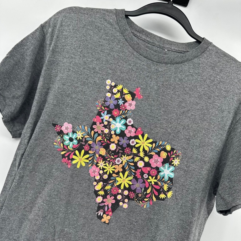 Texas Floral Graphic T-Shirt‎ Gray State Pride Colorful Flowers Tee